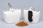 ZippyTreat™ silicone dog treat pouch with metal carabiner and waist clip, front and back